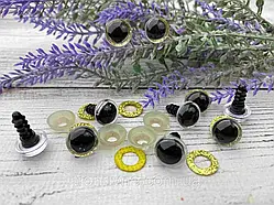 Штучні очі круглі безпечні з фіксатором з блиском 10мм, жовті (пара 2 Шт)