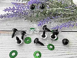 Штучні очі круглі безпечні з фіксатором з блиском 12мм, зелені (пара 2 Шт)