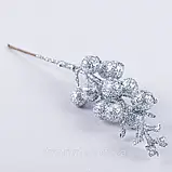 Декоративна Калина в глітері 11,5 см. Колір — срібло, фото 2