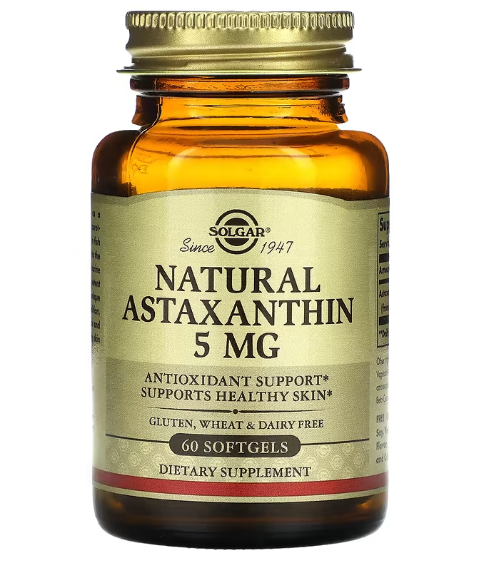 Натуральний астаксантин Astaxanthin 5 мг Solgar 60 капсул