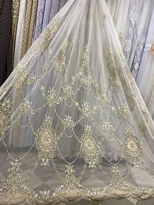 Тюль фатін 3д заввишки 2,9 м. кремова, фото 1