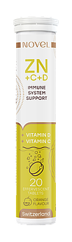 Вітаміни NOVEL (Новіл) Vitamin C+Zinc+D таблетки шипучі для підтримки імунітету No20