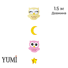 Гірлянда картон 046 напівоб'ємна Сови рожеві і айворі 1,5 м