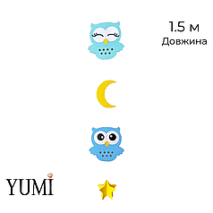 Гірлянда картон 047 напівоб'ємна пласка Сови блакитні і м'ятні 1,5 м