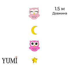 Гірлянда картон 026 пласка Сови, зірки і місяць - Фуксія 1,5 м