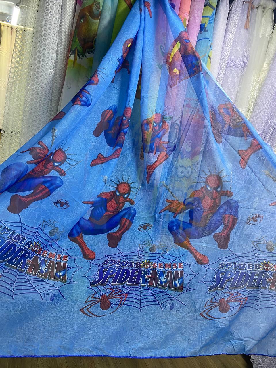 Тюль  батист Людина Павук ( синій)