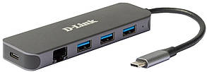 Мережевий адаптер D-Link DUB-2334 Gigabit 1xGE, 3xUSB 3.0, 1xUSB-C, Type-C