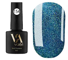 Гель-лак для нігтів Valeri №154,синьо-зелений з блискітками 6 мл
