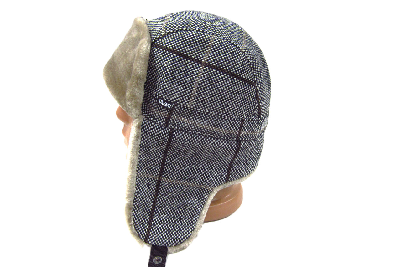 Шапка вушанка з пальтової тканини зі штучним хутром DAVANI 55018