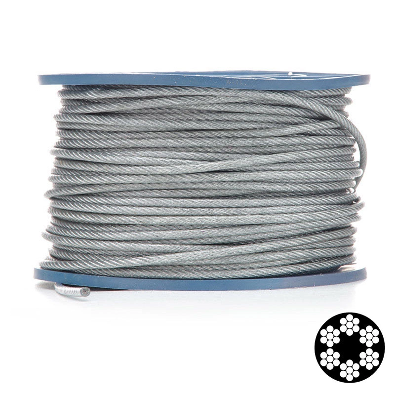 WR-PVC5 Трос в ПВХ оболонці 5 мм (4+1) DIN 3055 (6х7 + FC) оцинкований 100 м  (APRO)