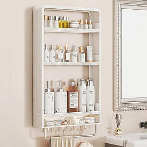 Настінна полиця для ванної кімнати на присосках. Етажерка у ванну на три полиці з 6 гачками та тримачем рушника