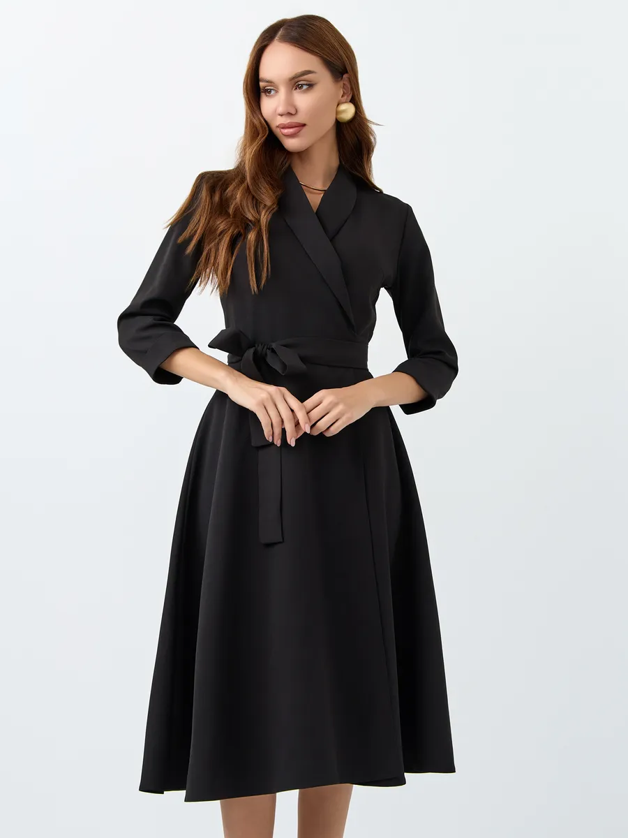 Класичне витончене вечірнє плаття на запах, чорне, фото 1