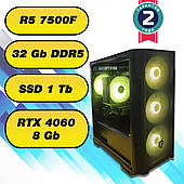 Игровой компьютер AMD Ryzen 5 7500F  (6 x 5.0 GHz) + 32Gb DDR5 + SSD 1000 Gb + RTX 4060 8Gb