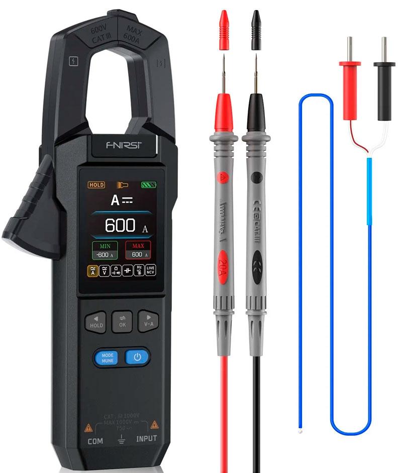 FNIRSI DMC100, струмові кліщі TrueRMS, AC/DC 600A, напруга AC / DC 750/1000В, опір: 100 МОм, ємність: 10мФ,