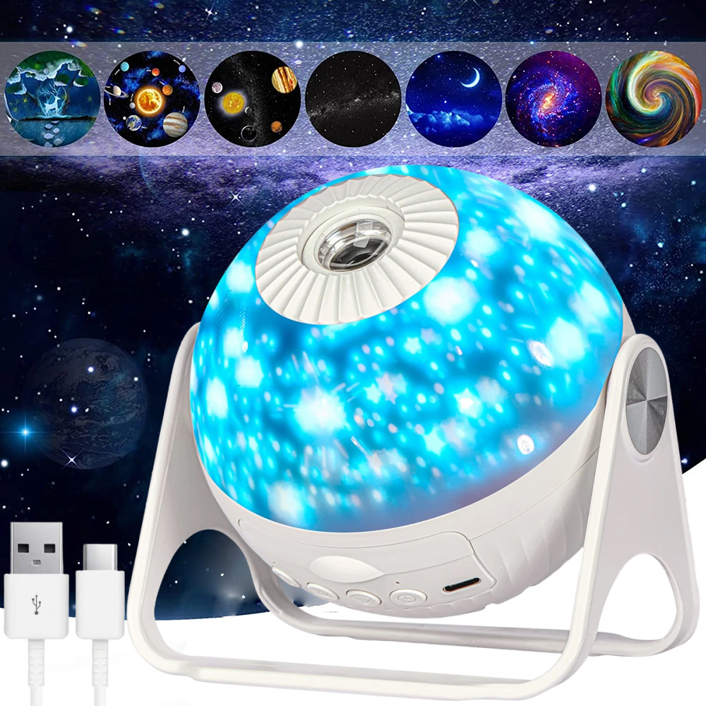 Проектор зоряного неба Galaxy Star + 7 змінних картриджів, з USB / Акумуляторний нічник зоряне небо, фото 1
