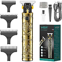 Професійний тример для стрижки волосся + 3 насадки, VGR V-097, Золотий / Чоловіча машинка для стрижки