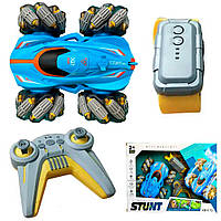 Машинка-перевертень з парою (17×15×9см), від USB, Stunt, Блакитний / Машинка на радіокеруванні