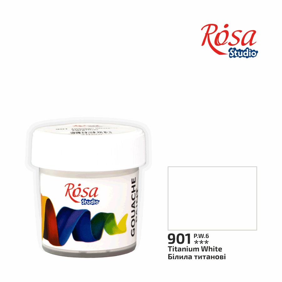 Фарба гуашева, Білила титанові (901), 20мл, ROSA Studio