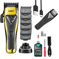 Машинка для стрижки акумуляторна 6 насадок на мігнітах, VGR V-015 / Професійний тример для стрижки