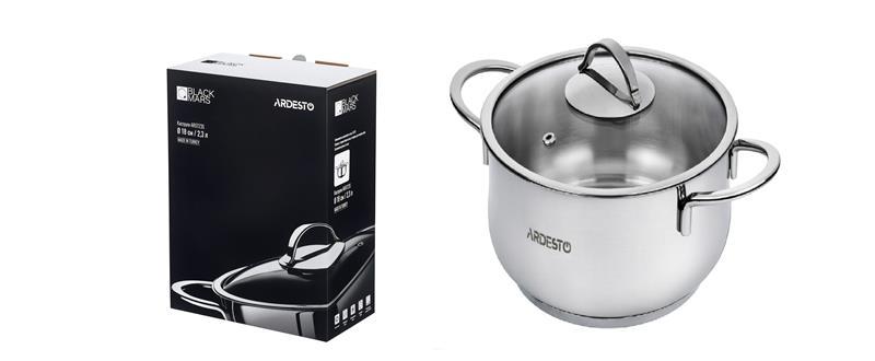 Каструля зі скляною кришкою Ardesto Black Mars, 2.3л, нержавіюча сталь, AR0723S