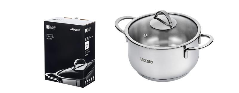 Каструля зі скляною кришкою Ardesto Black Mars, 1.8л, нержавіюча сталь, AR0718S