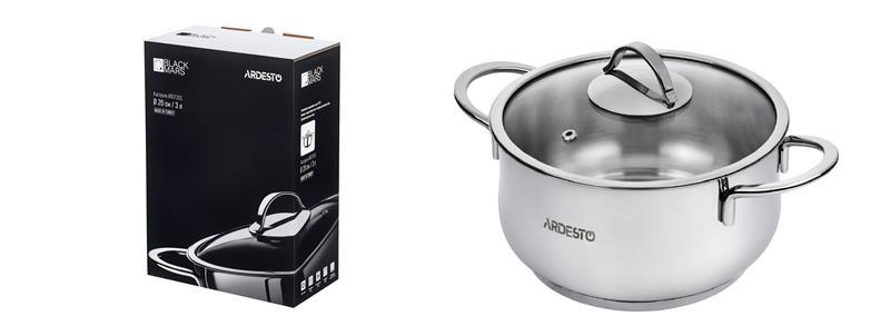 Каструля зі скляною кришкою Ardesto Black Mars, 3л, нержавіюча сталь, AR0730S
