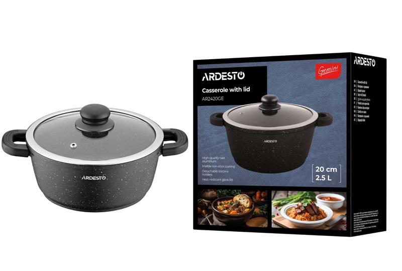 Каструля зі скляною кришкою Ardesto Gemini Anzio, 2.5л, алюміній, чорний, AR2420GE