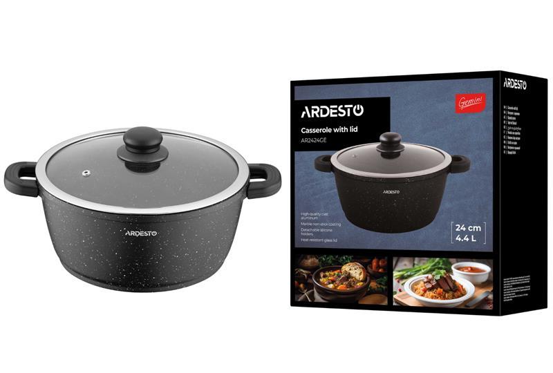 Каструля зі скляною кришкою Ardesto Gemini Anzio, 4.4л, алюміній, чорний, AR2424GE