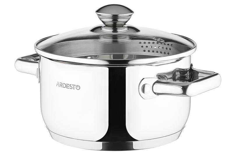 Каструля зі скляною кришкою та зливом Ardesto Gemini Lecco, 2.5л, нержавіюча сталь, AR2825CS