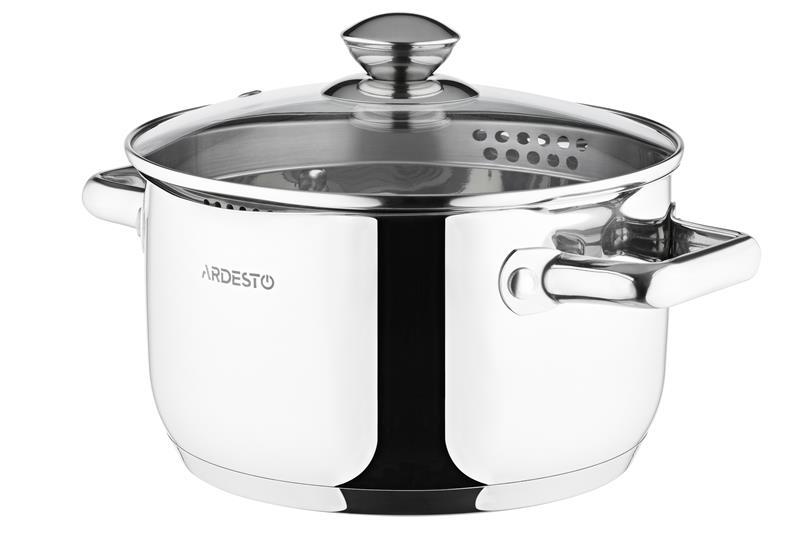 Каструля зі скляною кришкою та зливом Ardesto Gemini Lecco, 3.6л, нержавіюча сталь, AR2836CS