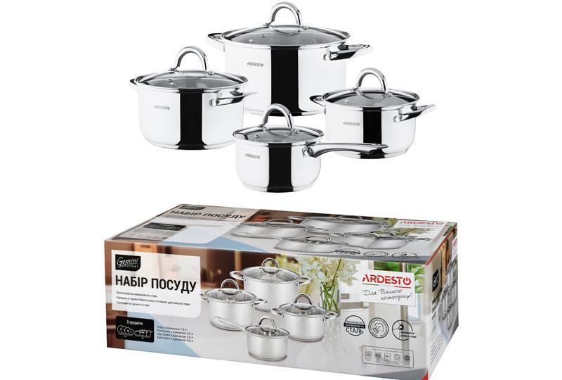 Набір посуду Ardesto Gemini Gourmet Andria, 8 предметів, нержавіюча сталь, AR1908PS