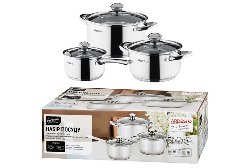 Набір посуду Ardesto Gemini Gourmet Varese, 6 предметів, нержавіюча сталь, AR1906PS