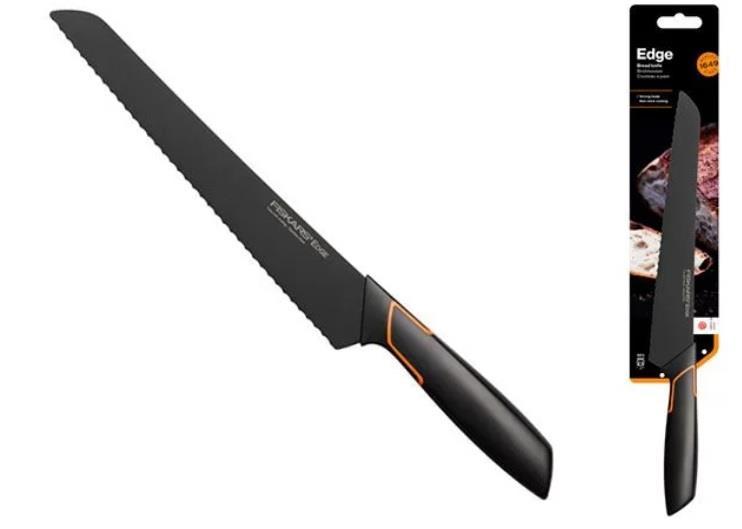 Кухонний ніж для хліба Fiskars Edge, 23.4см, нержавіюча сталь, пластик, чорний, 1003093