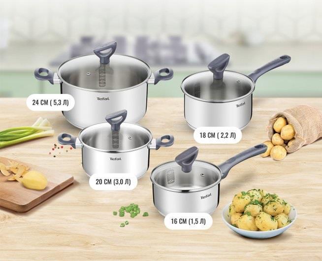 Набір посуду Tefal Daily Cook, 8предметів, нержавіюча сталь, бакеліт, скло, G712S855
