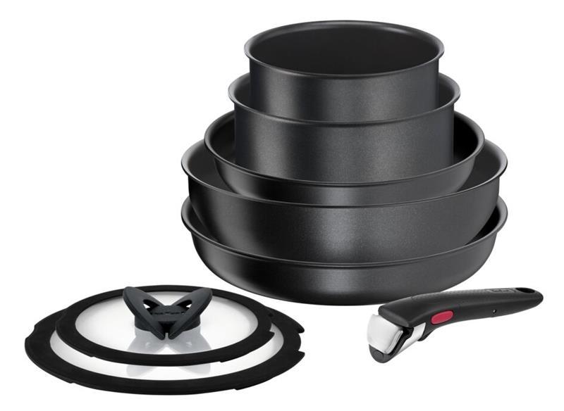 Набір посуду Tefal Ingenio Daily Chef, змінна ручка, 8предметів, алюміній, бакеліт, силікон, скло, чорний, L7629242