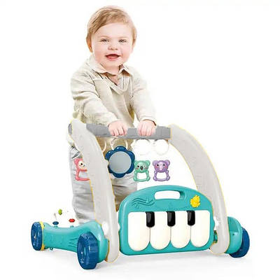 Музичні ходунки каталка малюкові 2в1 М'який інтерактивний килимок піаніно Іграшки брязкальця з підвіскою Звук