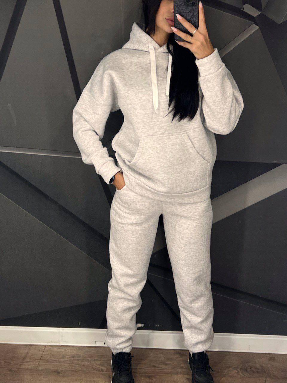 Жіночий спортивний костюм-кенгуру на флісі (Розміри M,L,XL) білий