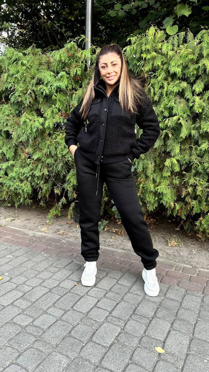 Жіночий спортивний костюм Тедді на флісі (Розміри S, M, L, XL.) чорний