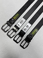 Чоловічий ремінь Hugo Boss з італійської шкіри, 4 см, чорний