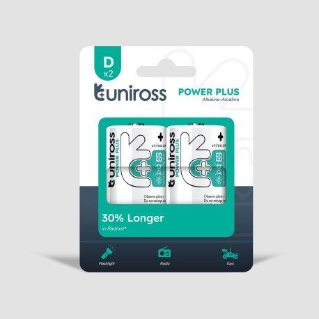 Батарейка Uniross лужна Power Plus Alkaline D/LR20 1.5V - PK2 Блістер 2 шт в упаковці