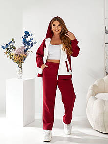 Жіночий прогулянковий марсаловий костюм на флісі великі розміри