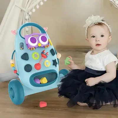 Дитячі ходунки штовхачі Музична іграшка сова каталка Ігрова панель Музика сортер Пальчикові ігри світло