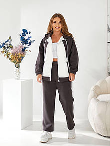 Жіночий прогулянковий графітовий костюм на флісі великі розміри