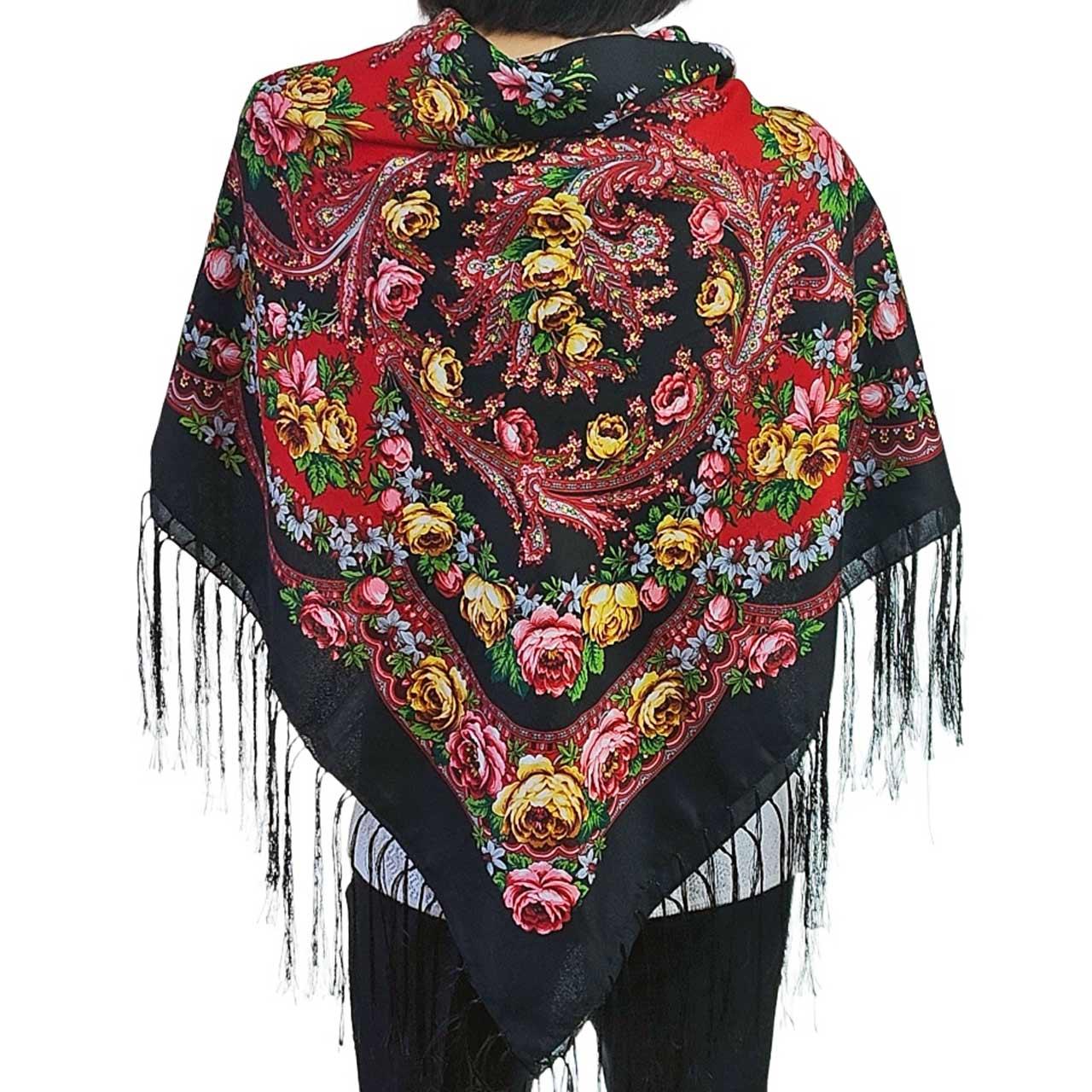 Народна хустка з тороками 120*120 чорна