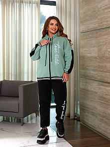 Жіночий прогулянковий чорно-ментоловий костюм на флісі великі розміри