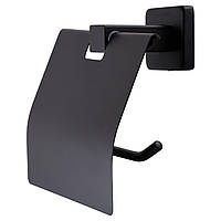 Тримач для туалетного паперу з кришкою настінний нержавіюча сталь Globus Lux BQ9410 чорний матовий