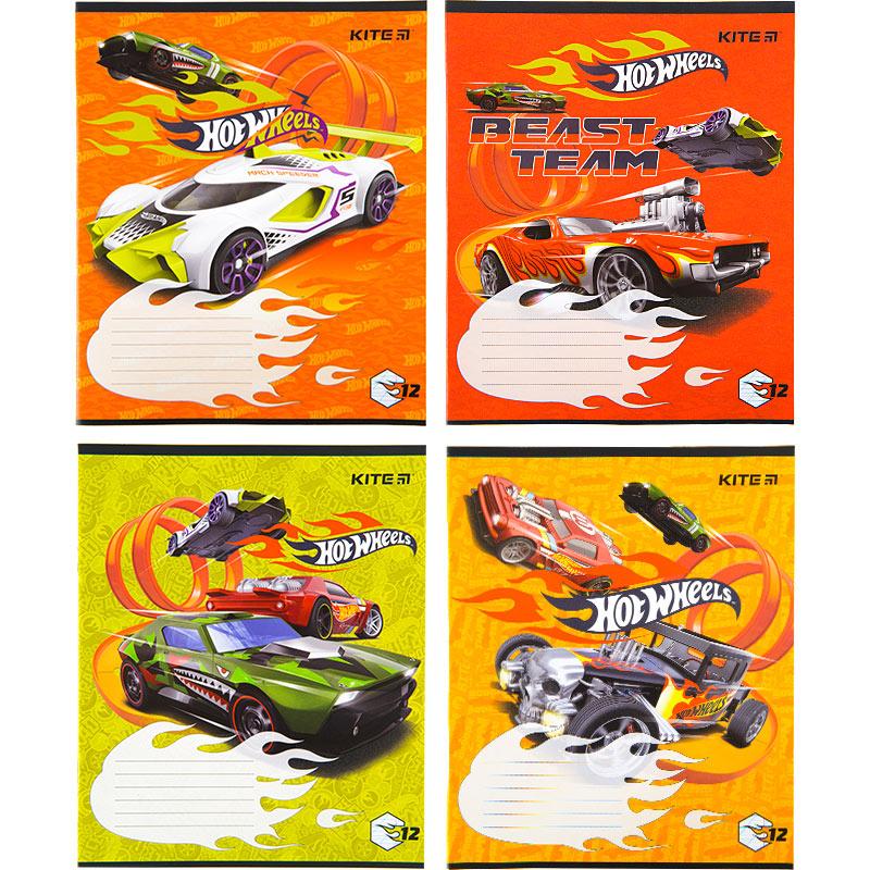 Зошит шкільний Kite Hot Wheels 12 аркушів, коса лінія, 25 шт