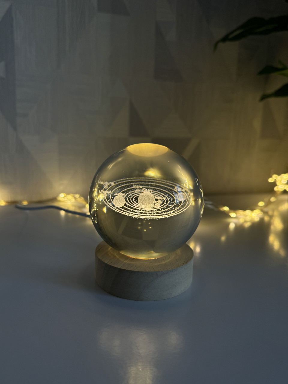 Декоративний 3D-нічник кришталева куля "Система планет" з Led підсвічуванням на 60мм, прозорий