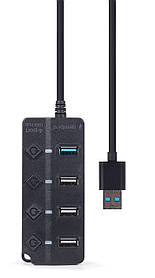 Хаб на 4 порти (1xUSB 3.1 + 3xUSB 2.0), з вимикачами, чорний Gembird UHB-U3P1U2P3P-01 - MegaLavka