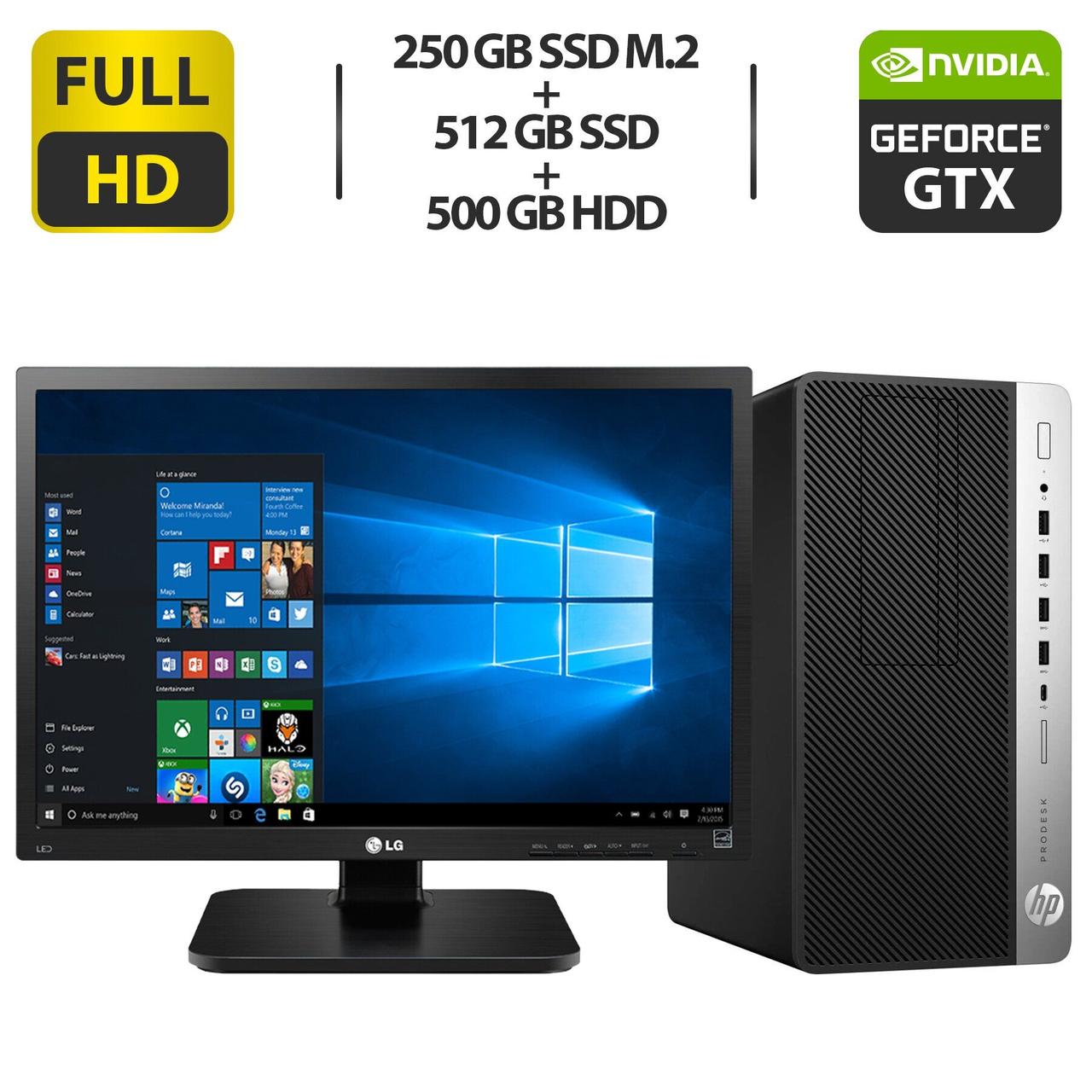 Комплект ПК: HP 600 G4 MT/ i5-8400/ 16GB RAM/ 250GB SSD+512GB SSD+500GB HDD/ GTX 1050 Ti 4GB+LG 24MB37PM-B 24"